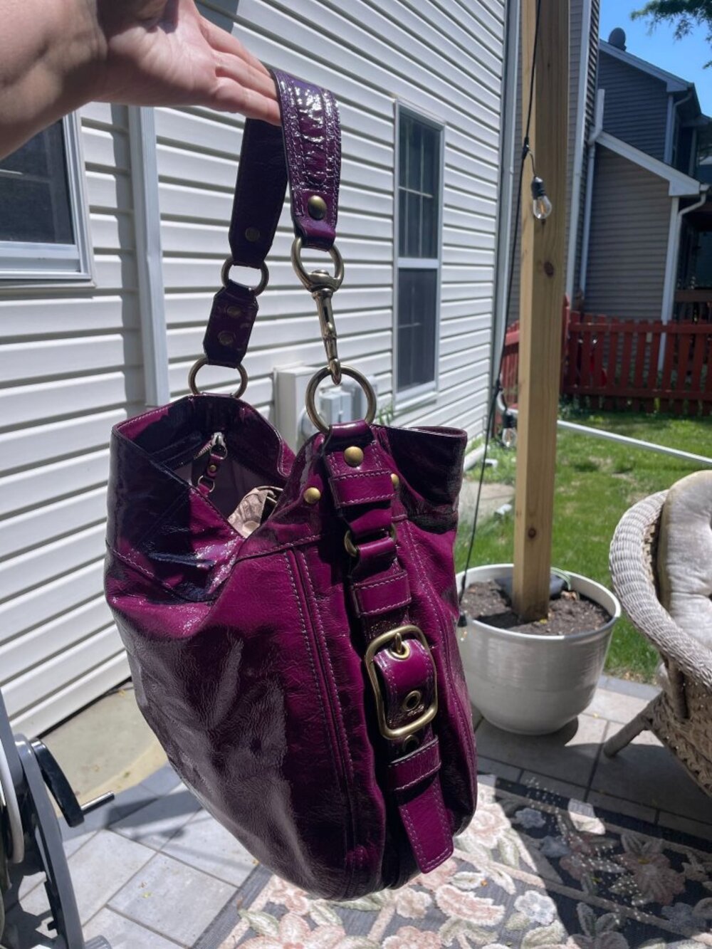 Coach Zoe Large Hobo Shoulder Bag Plum Purple Patent Leather Vintage 12776 - Picture 2 of 16